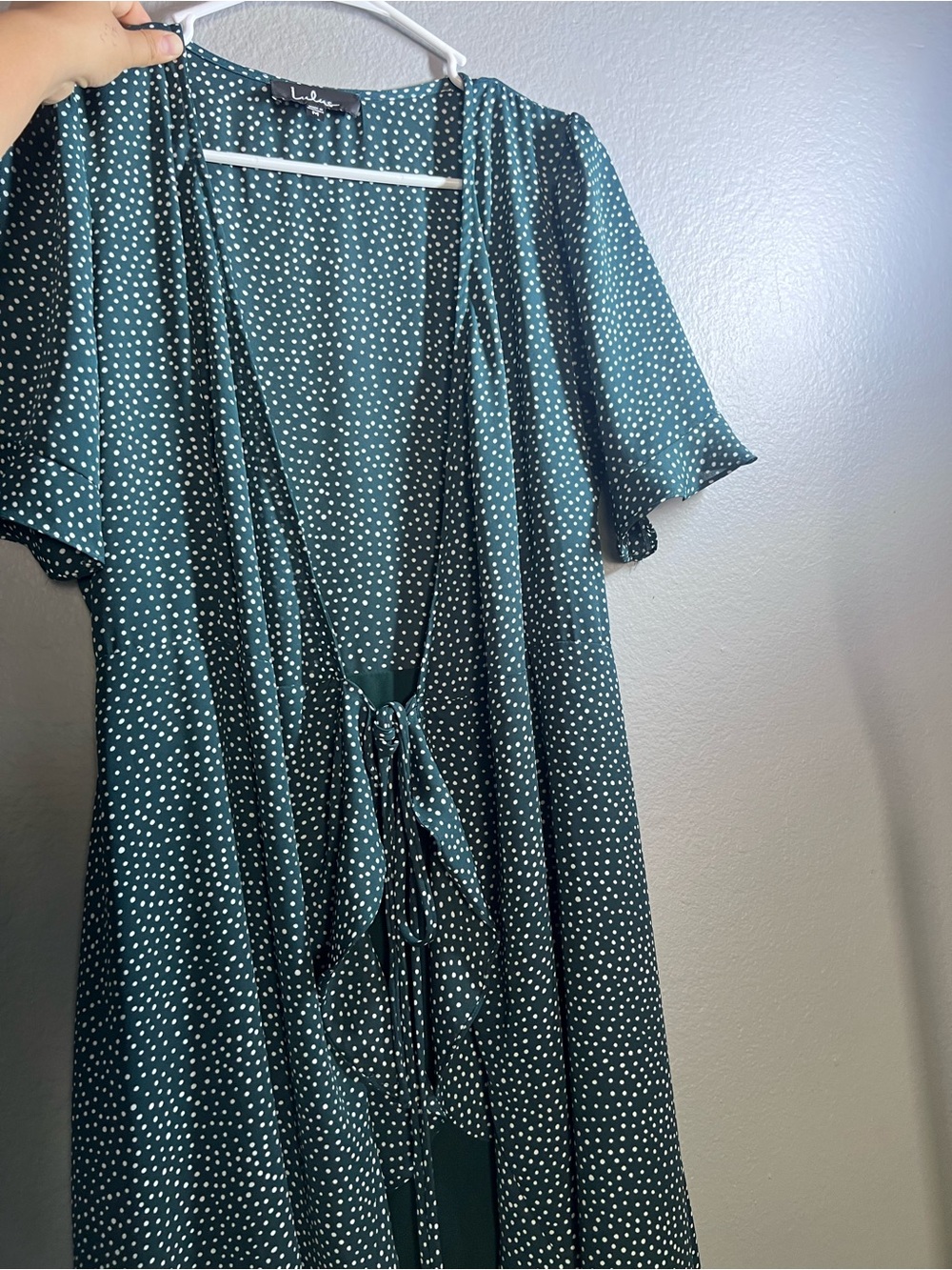 Lulus Women's Teal Polka Dot Wrap Maxi Dress - Picture 3 of 6
